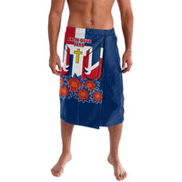 Dominican Republic Flag Lavalava with Cross and Floral Design Red Blue Pattern - Wonder Print Shop
