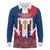 Dominican Republic Flag Long Sleeve Polo Shirt with Cross and Floral Design Red Blue Pattern - Wonder Print Shop