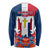 Dominican Republic Flag Long Sleeve Shirt with Cross and Floral Design Red Blue Pattern - Wonder Print Shop