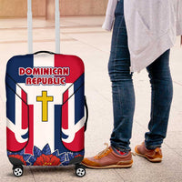 Dominican Republic Flag Luggage Cover with Cross and Floral Design Red Blue Pattern - Wonder Print Shop