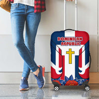 Dominican Republic Flag Luggage Cover with Cross and Floral Design Red Blue Pattern - Wonder Print Shop