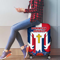 Dominican Republic Flag Luggage Cover with Cross and Floral Design Red Blue Pattern - Wonder Print Shop