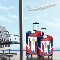 Dominican Republic Flag Luggage Cover with Cross and Floral Design Red Blue Pattern - Wonder Print Shop