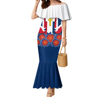 Dominican Republic Flag Mermaid Dress with Cross and Floral Design Red Blue Pattern - Wonder Print Shop