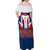 Dominican Republic Flag Off Shoulder Maxi Dress with Cross and Floral Design Red Blue Pattern - Wonder Print Shop