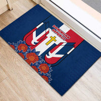 Dominican Republic Flag Rubber Doormat with Cross and Floral Design Red Blue Pattern - Wonder Print Shop