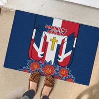 Dominican Republic Flag Rubber Doormat with Cross and Floral Design Red Blue Pattern - Wonder Print Shop