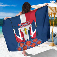 Dominican Republic Flag Sarong with Cross and Floral Design Red Blue Pattern - Wonder Print Shop