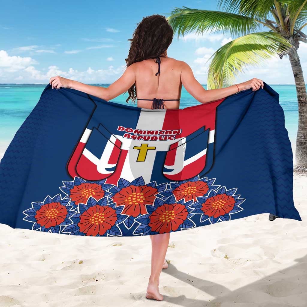 Dominican Republic Flag Sarong with Cross and Floral Design Red Blue Pattern - Wonder Print Shop
