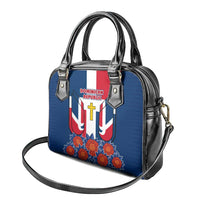 Dominican Republic Flag Shoulder Handbag with Cross and Floral Design Red Blue Pattern - Wonder Print Shop