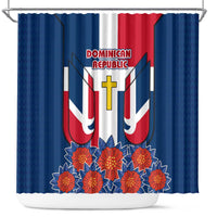 Dominican Republic Flag Shower Curtain with Cross and Floral Design Red Blue Pattern - Wonder Print Shop