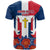 Dominican Republic Flag T Shirt with Cross and Floral Design Red Blue Pattern - Wonder Print Shop