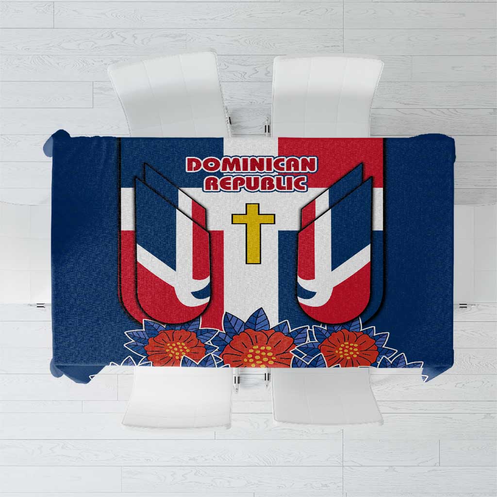 Dominican Republic Flag Tablecloth with Cross and Floral Design Red Blue Pattern - Wonder Print Shop
