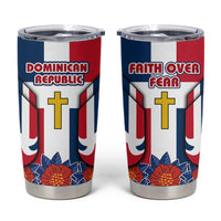 Dominican Republic Flag Tumbler Cup with Cross and Floral Design Red Blue Pattern - Wonder Print Shop
