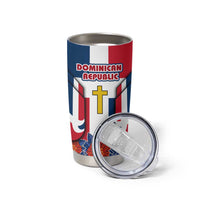 Dominican Republic Flag Tumbler Cup with Cross and Floral Design Red Blue Pattern - Wonder Print Shop