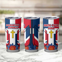 Dominican Republic Flag Tumbler Cup with Cross and Floral Design Red Blue Pattern - Wonder Print Shop