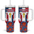 Dominican Republic Flag Tumbler With Handle with Cross and Floral Design Red Blue Pattern - Wonder Print Shop