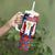 Dominican Republic Flag Tumbler With Handle with Cross and Floral Design Red Blue Pattern - Wonder Print Shop