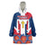 Dominican Republic Flag Wearable Blanket Hoodie with Cross and Floral Design Red Blue Pattern - Wonder Print Shop