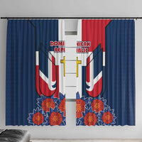 Dominican Republic Flag Window Curtain with Cross and Floral Design Red Blue Pattern - Wonder Print Shop