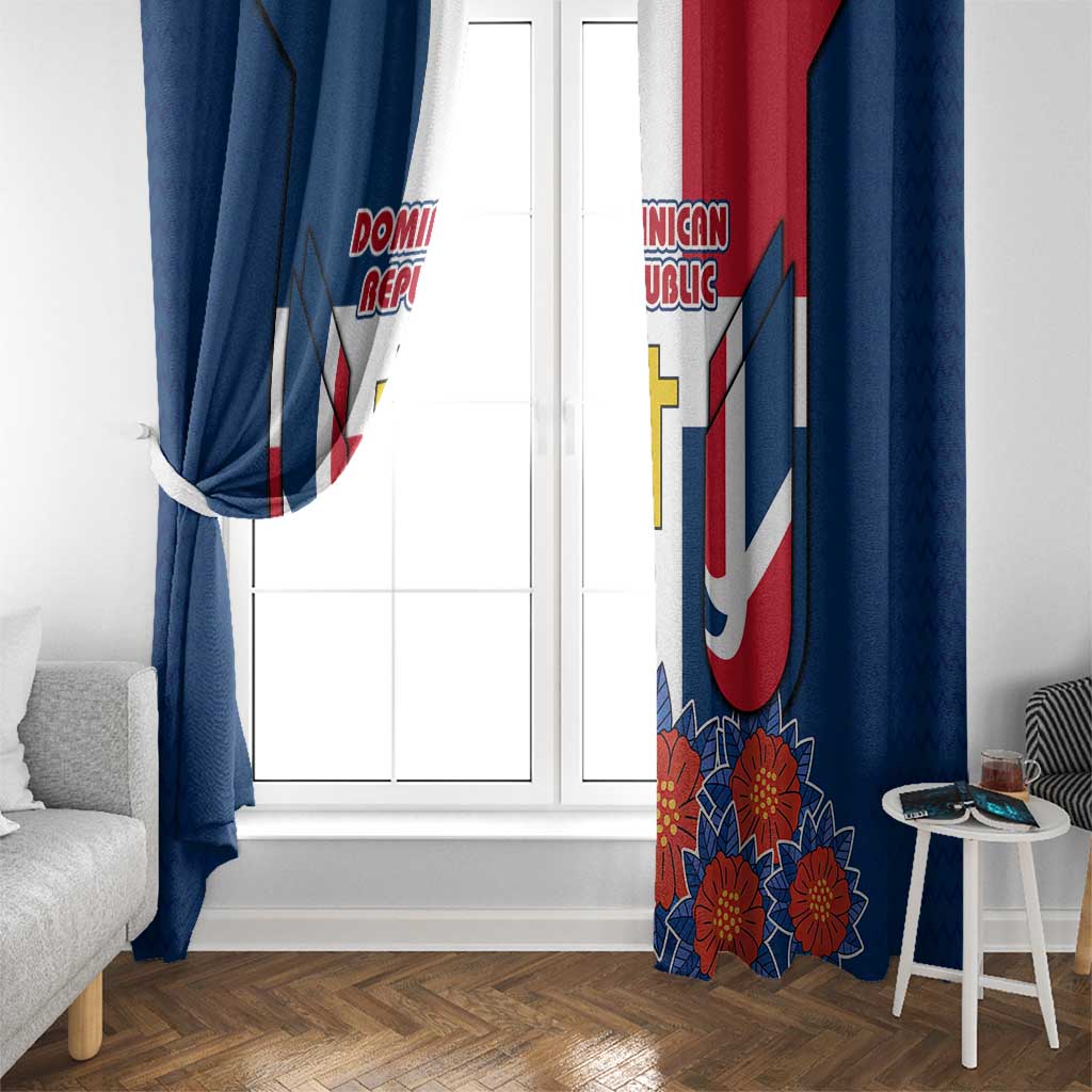 Dominican Republic Flag Window Curtain with Cross and Floral Design Red Blue Pattern - Wonder Print Shop