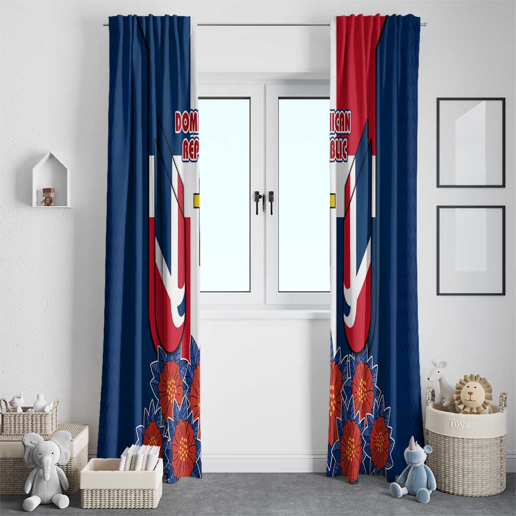 Dominican Republic Flag Window Curtain with Cross and Floral Design Red Blue Pattern - Wonder Print Shop
