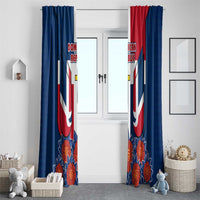 Dominican Republic Flag Window Curtain with Cross and Floral Design Red Blue Pattern - Wonder Print Shop