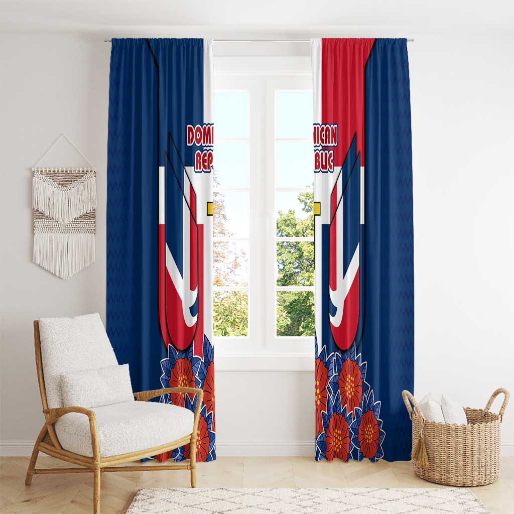 Dominican Republic Flag Window Curtain with Cross and Floral Design Red Blue Pattern - Wonder Print Shop