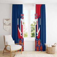 Dominican Republic Flag Window Curtain with Cross and Floral Design Red Blue Pattern - Wonder Print Shop