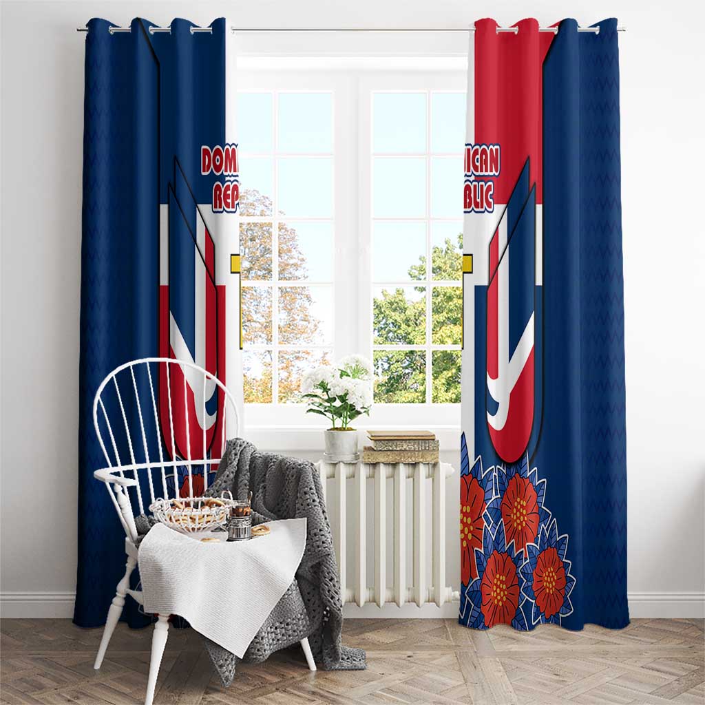 Dominican Republic Flag Window Curtain with Cross and Floral Design Red Blue Pattern - Wonder Print Shop
