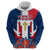Dominican Republic Flag Zip Hoodie with Cross and Floral Design Red Blue Pattern - Wonder Print Shop