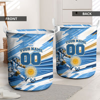 Personalized Argentina Football Champions Laundry Basket Sun Of May Lion Mascot - Style of King