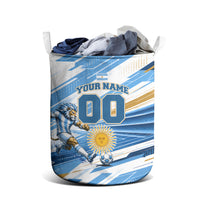 Personalized Argentina Football Champions Laundry Basket Sun Of May Lion Mascot - Style of King