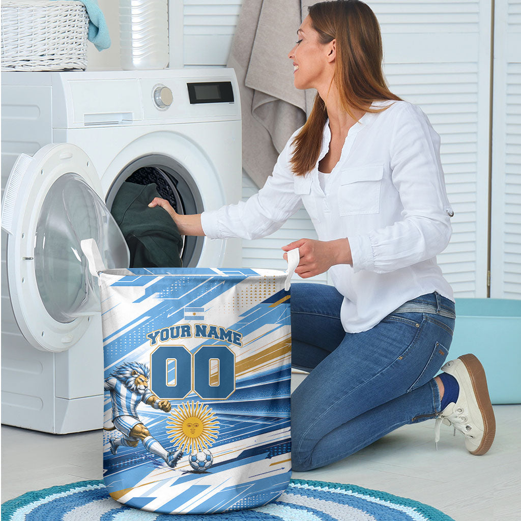 Personalized Argentina Football Champions Laundry Basket Sun Of May Lion Mascot - Style of King