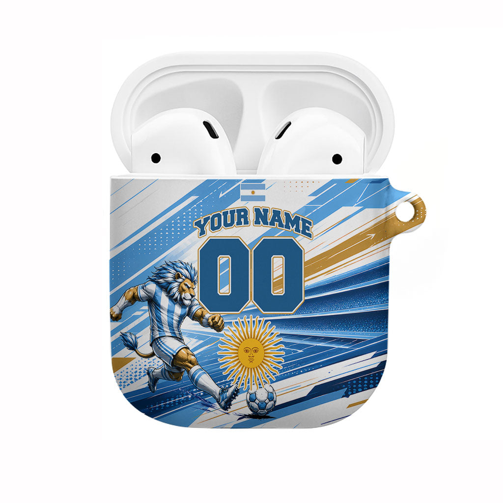 Personalized Argentina Football Champions AirPods Case Sun Of May Lion Mascot - Style of King