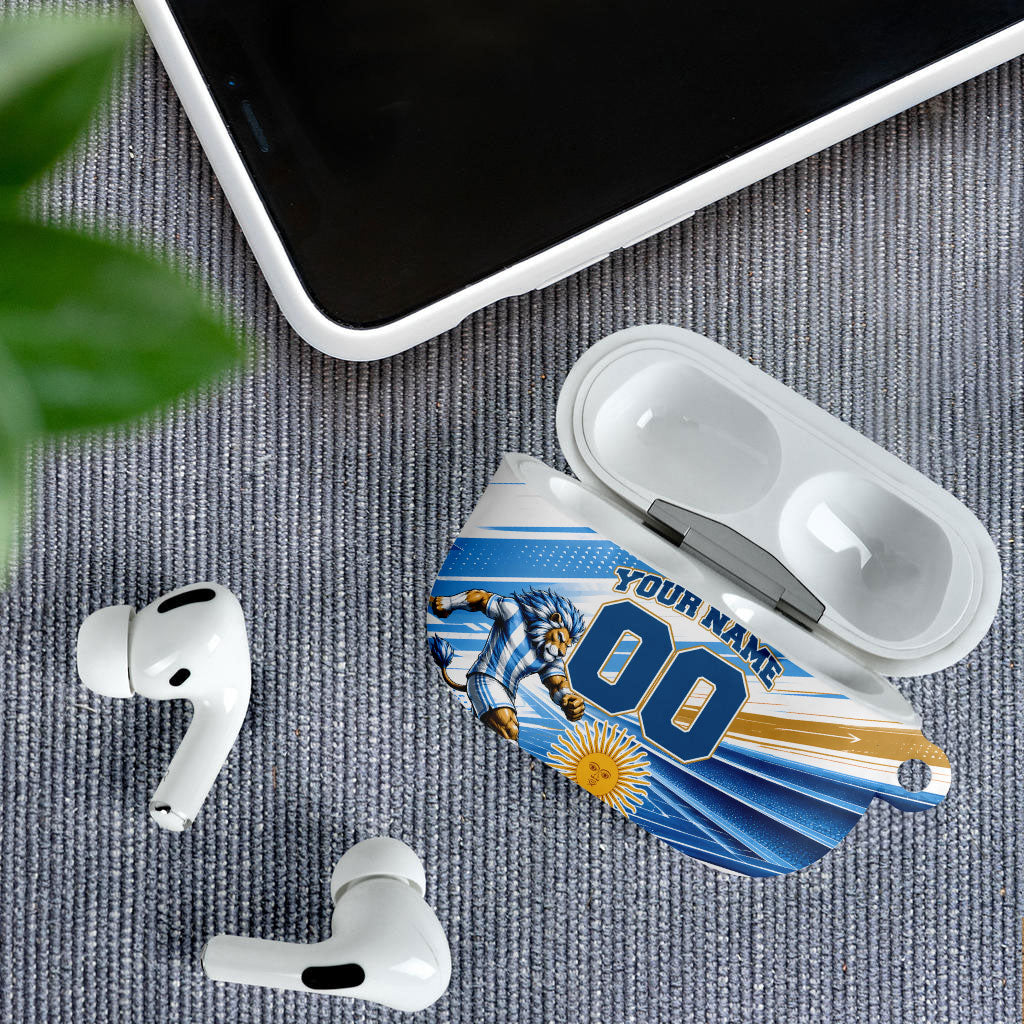 Personalized Argentina Football Champions AirPods Case Sun Of May Lion Mascot - Style of King