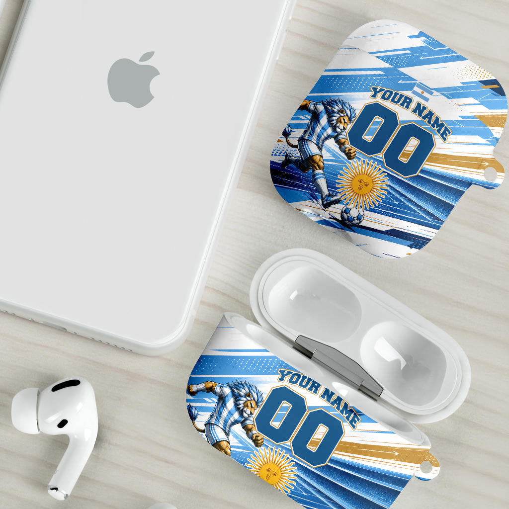 Personalized Argentina Football Champions AirPods Case Sun Of May Lion Mascot - Style of King
