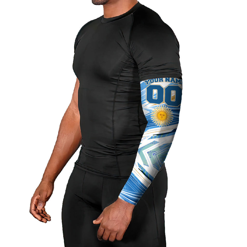 Personalized Argentina Football Champions Arm Sleeves Sun Of May Lion Mascot - Style of King