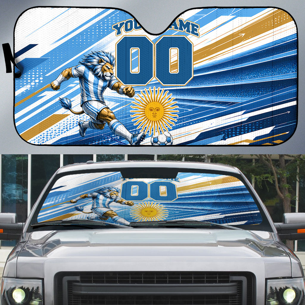 Personalized Argentina Football Champions Auto Sun Shade Sun Of May Lion Mascot - Style of King
