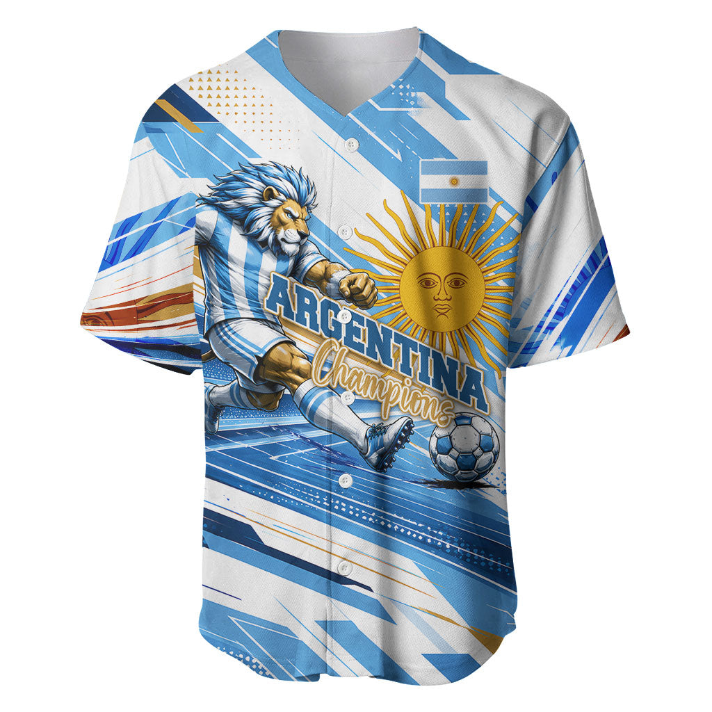 Personalized Argentina Football Champions Baseball Jersey Sun Of May Lion Mascot - Style of King