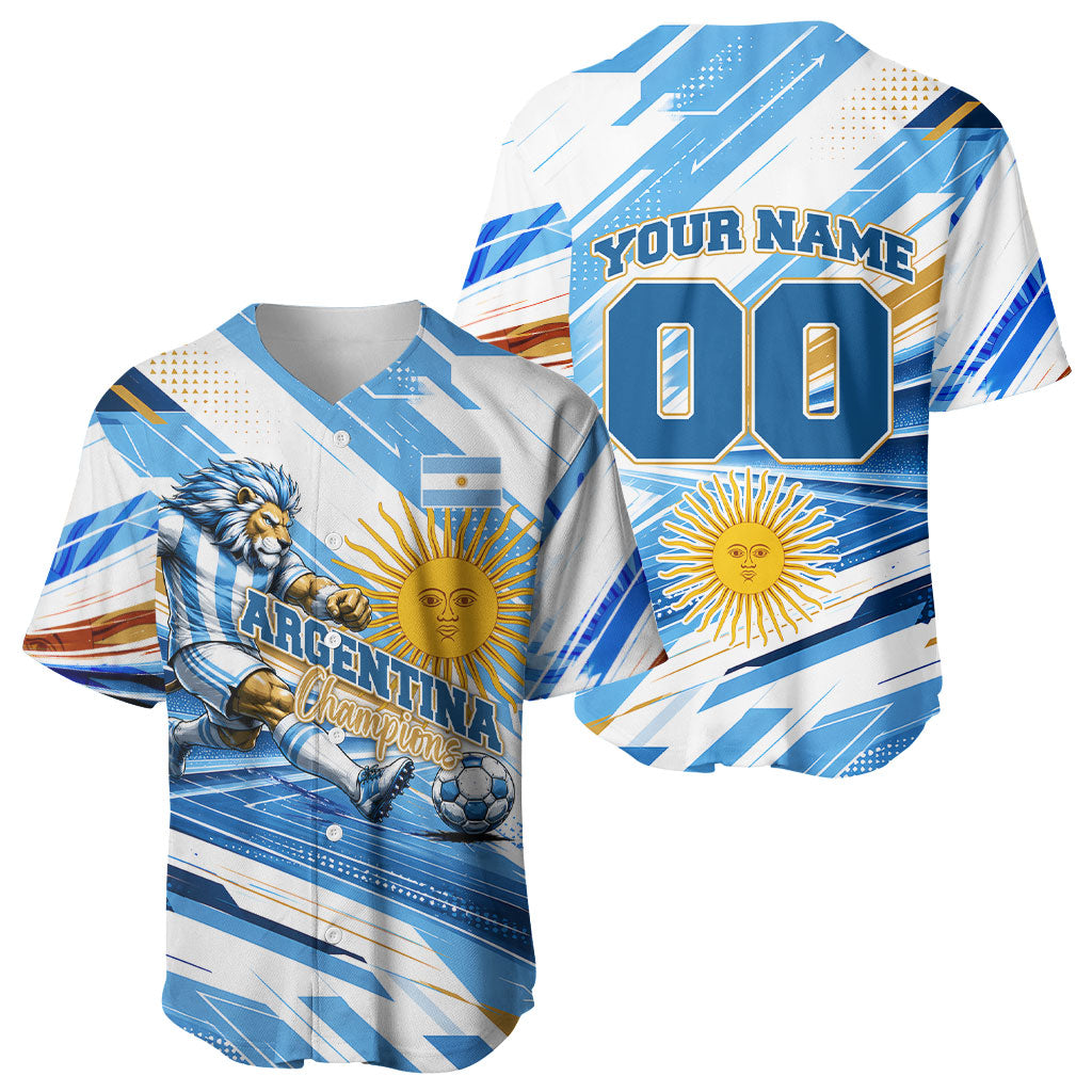 Personalized Argentina Football Champions Baseball Jersey Sun Of May Lion Mascot - Style of King