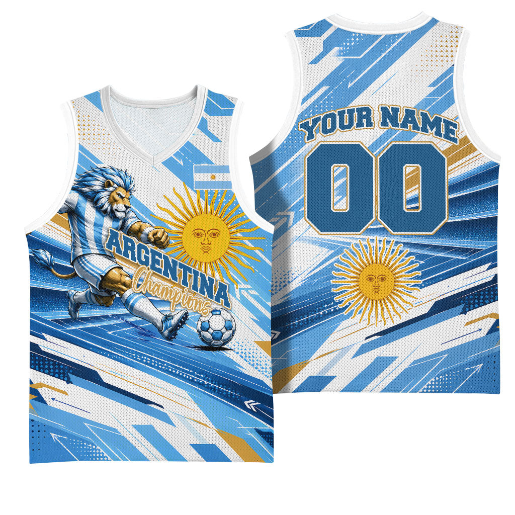 Personalized Argentina Football Champions Basketball Jersey Sun Of May Lion Mascot - Style of King