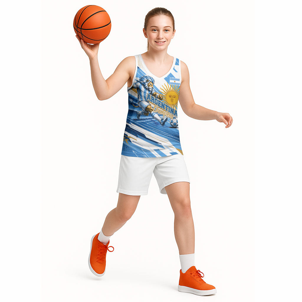 Personalized Argentina Football Champions Basketball Jersey Sun Of May Lion Mascot - Style of King