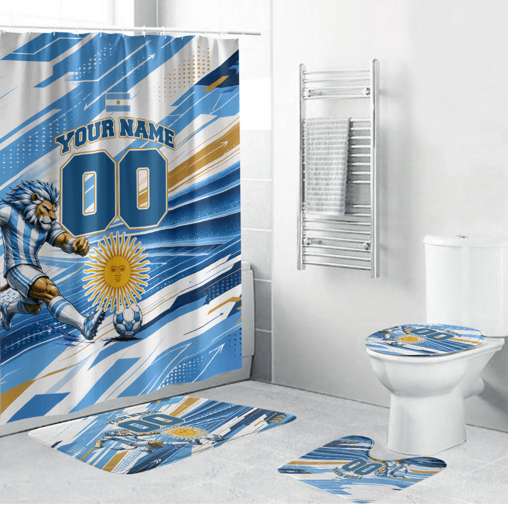 Personalized Argentina Football Champions Bathroom Set Sun Of May Lion Mascot - Style of King