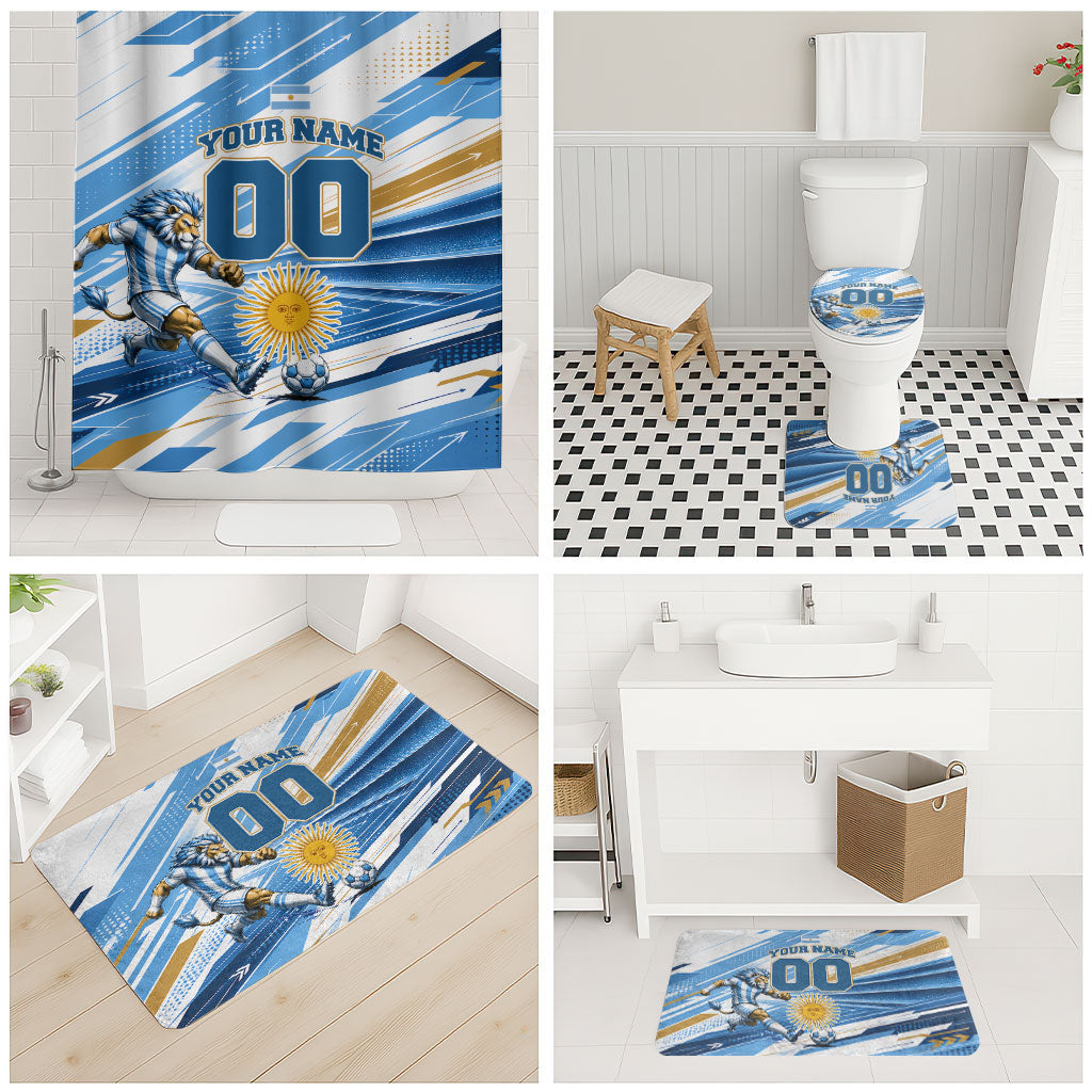 Personalized Argentina Football Champions Bathroom Set Sun Of May Lion Mascot - Style of King