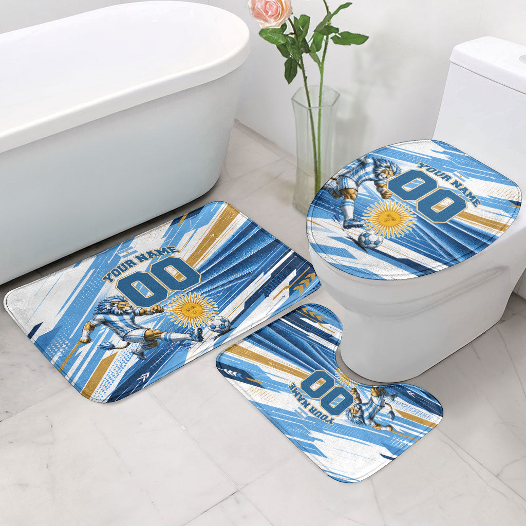 Personalized Argentina Football Champions Bathroom Set Sun Of May Lion Mascot - Style of King