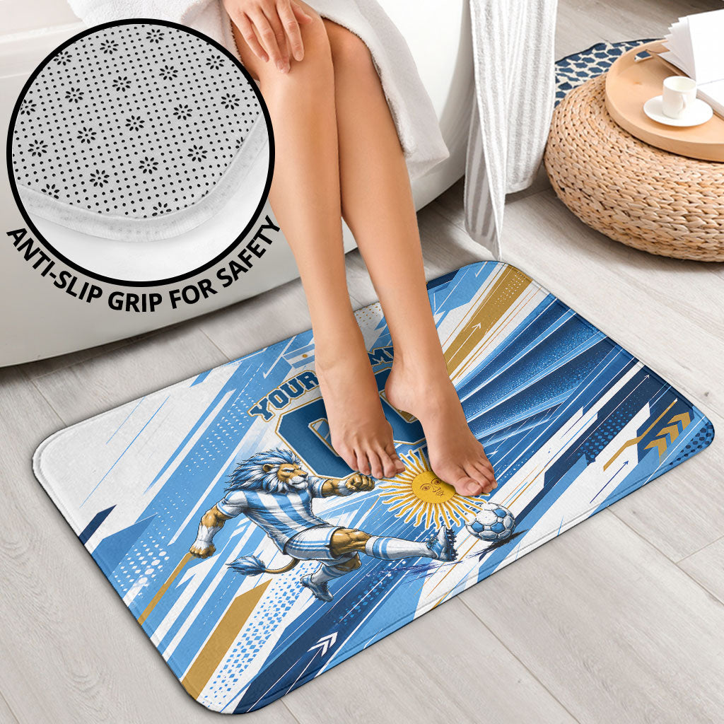 Personalized Argentina Football Champions Bathroom Set Sun Of May Lion Mascot - Style of King