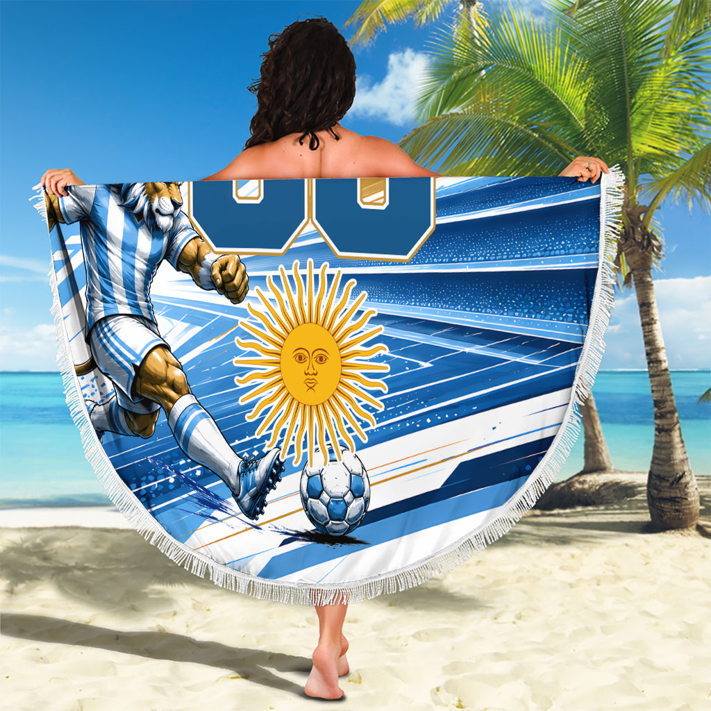 Personalized Argentina Football Champions Beach Blanket Sun Of May Lion Mascot - Style of King