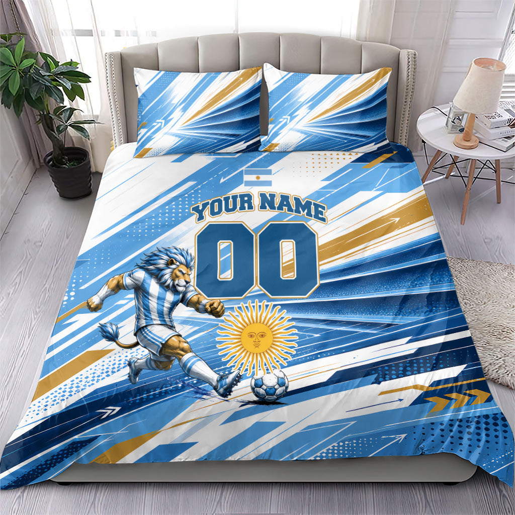 Personalized Argentina Football Champions Bedding Set Sun Of May Lion Mascot - Style of King