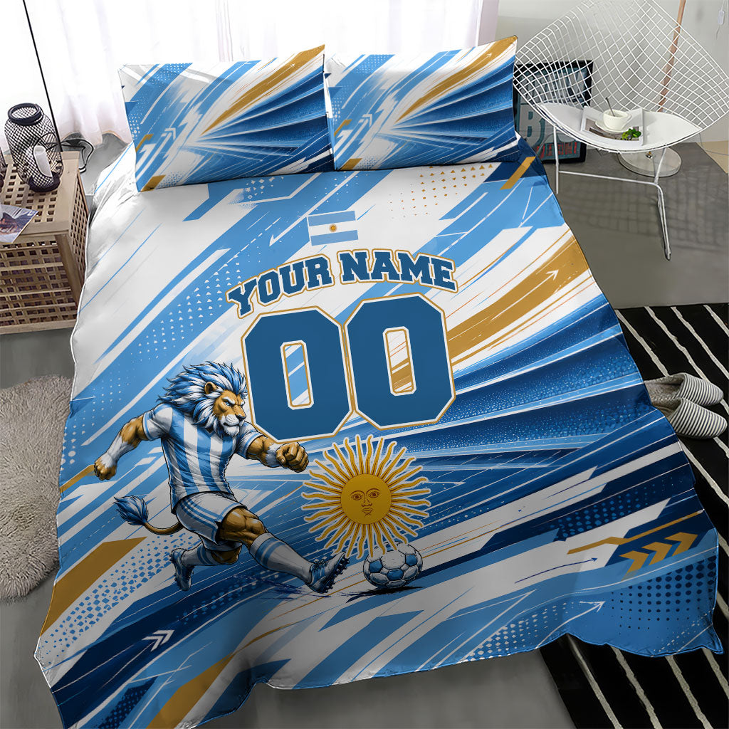 Personalized Argentina Football Champions Bedding Set Sun Of May Lion Mascot - Style of King